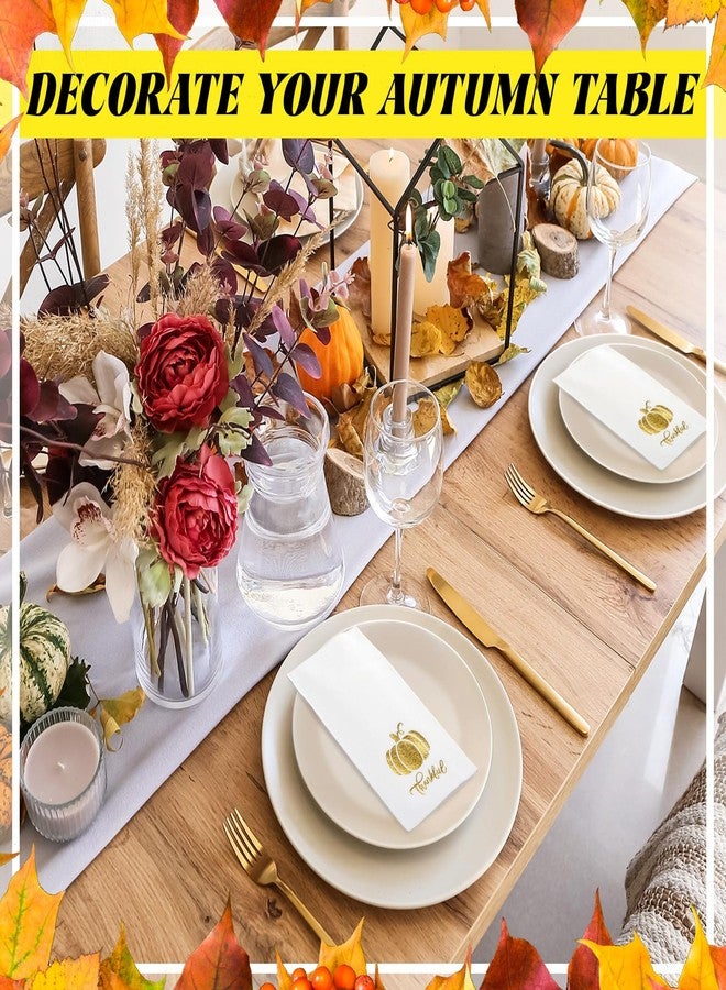Janlaugh 100 Pcs Thanksgiving Napkins Disposable White and Gold Cloth Napkins with Pockets Fall Prefolded Pumpkin Paper Hand Towels for Autumn Thanksgiving Holiday Dinner Party Decor Supplies - Image 5